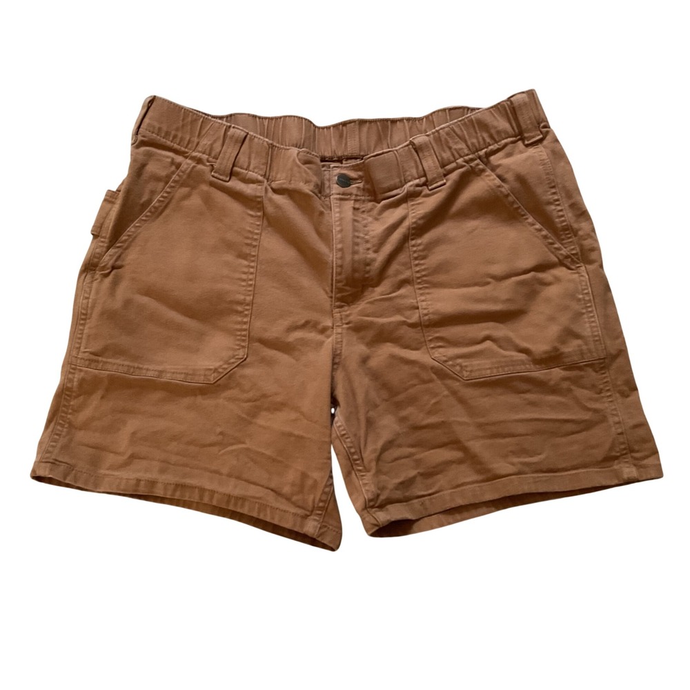 Carhartt Women Brown Canvas Relaxed Fit Utility Work Shorts Size 14 Regular
